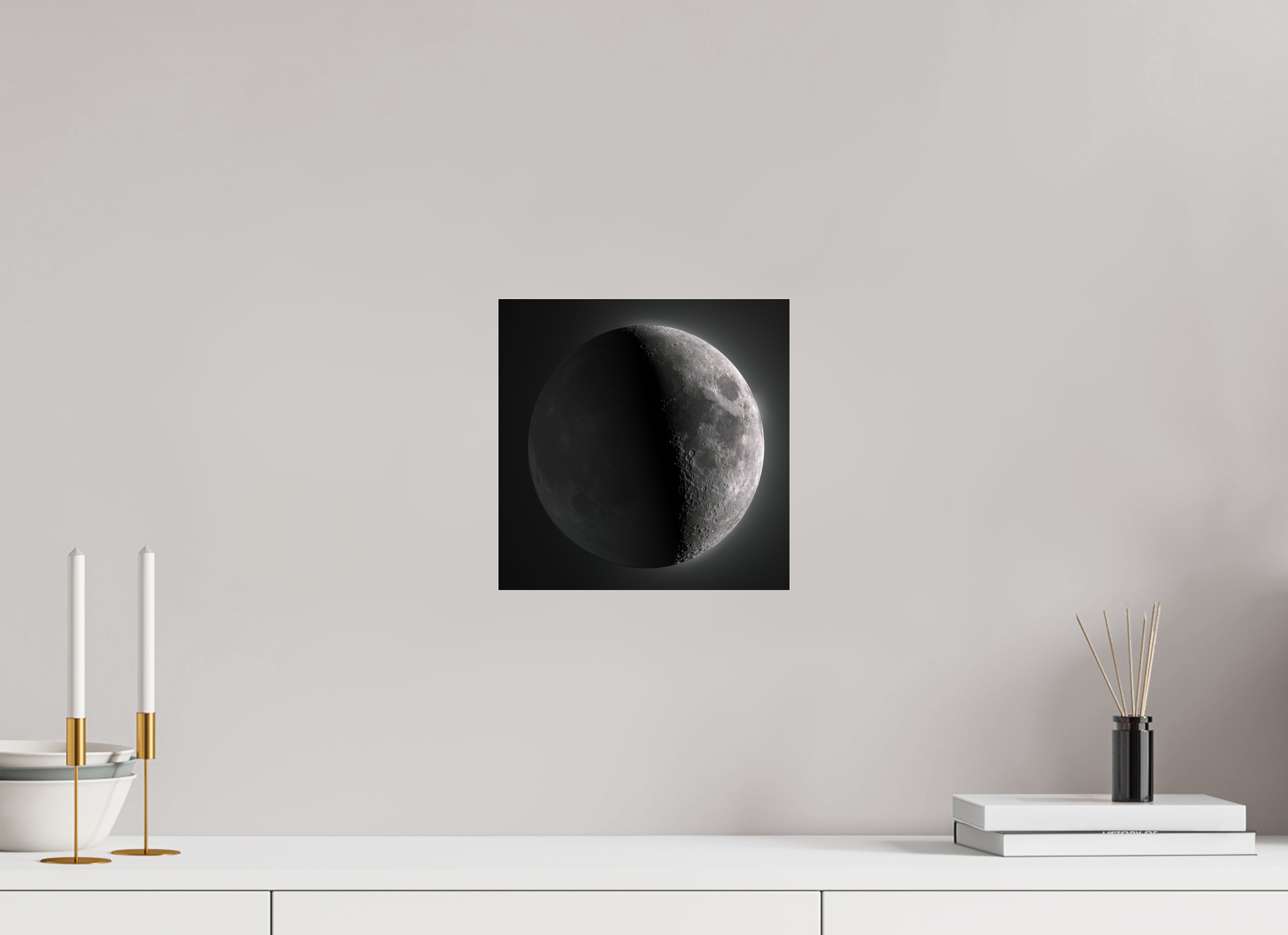 10 x 10″, Photo Print Under Acrylic Glass Earthshine Moon