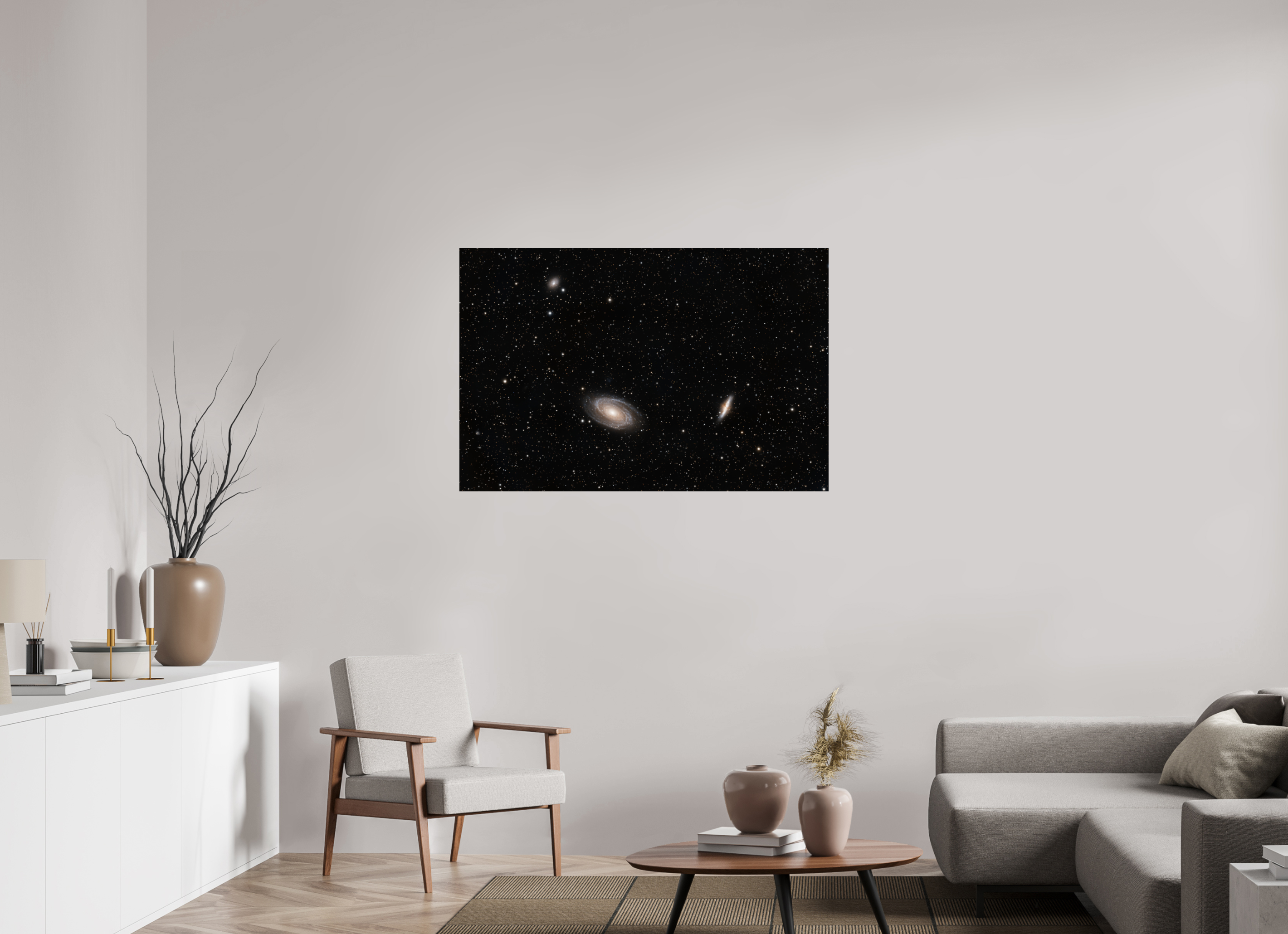 47 x 31″, ChromaLuxe HD Metal Print M81 (Bode's Galaxy) & M82 (Cigar Galaxy), NGC 3077